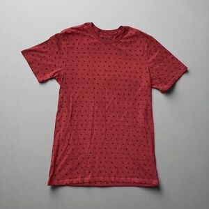 True Religion Mens T-shirt Sz Small Red All Over Logo Print Short Sleeve
